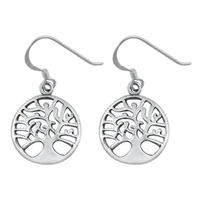 Sterling Silver Cutout Tree of Life Medallion Nature Circle Round Earrings 925