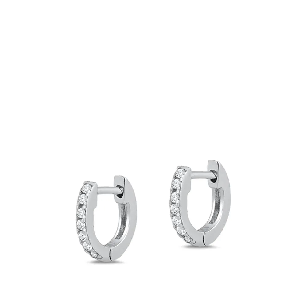 Sterling Silver Fashion Clear CZ Classic Simple Hoop High Polished Earrings 925