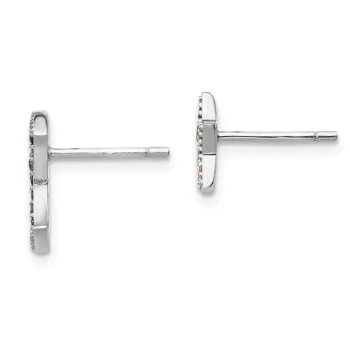 Sterling Silver Moon And Star Colorful CZ Post Earrings