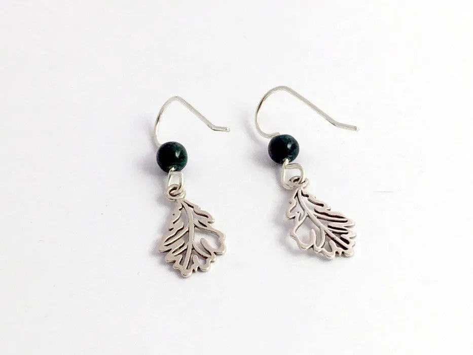 Sterling Silver open oak leaf dangle earrings- tree, nature , leaves, moss agate