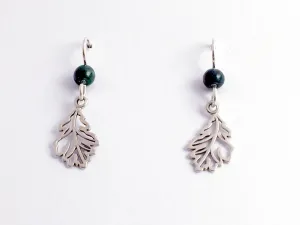 Sterling Silver open oak leaf dangle earrings- tree, nature , leaves, moss agate