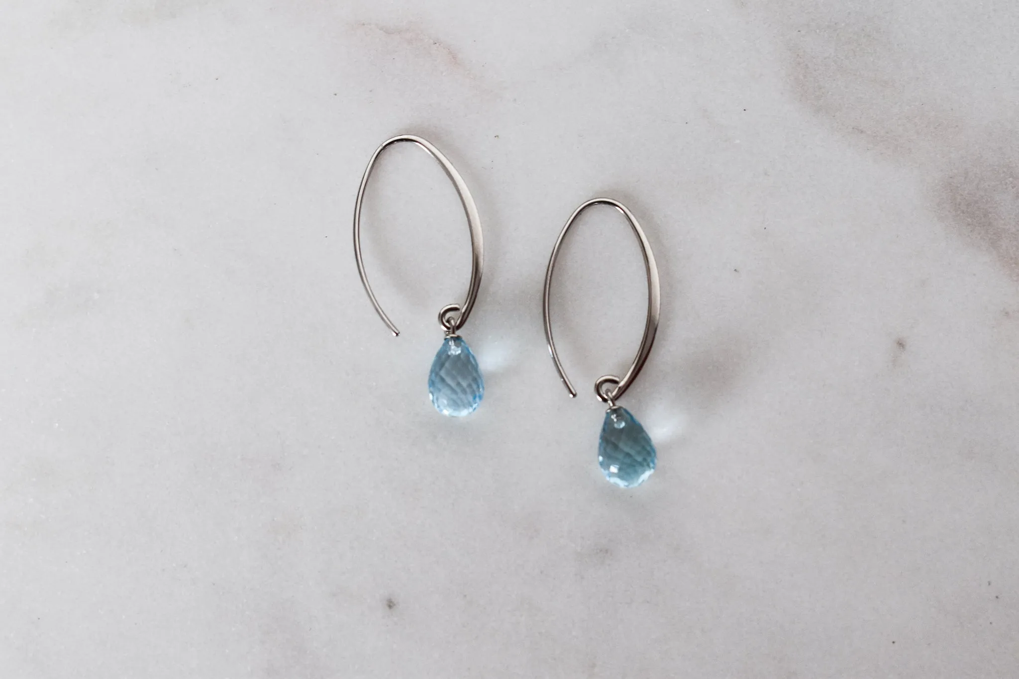 Sterling Silver Simple Drop Blue Topaz Earring