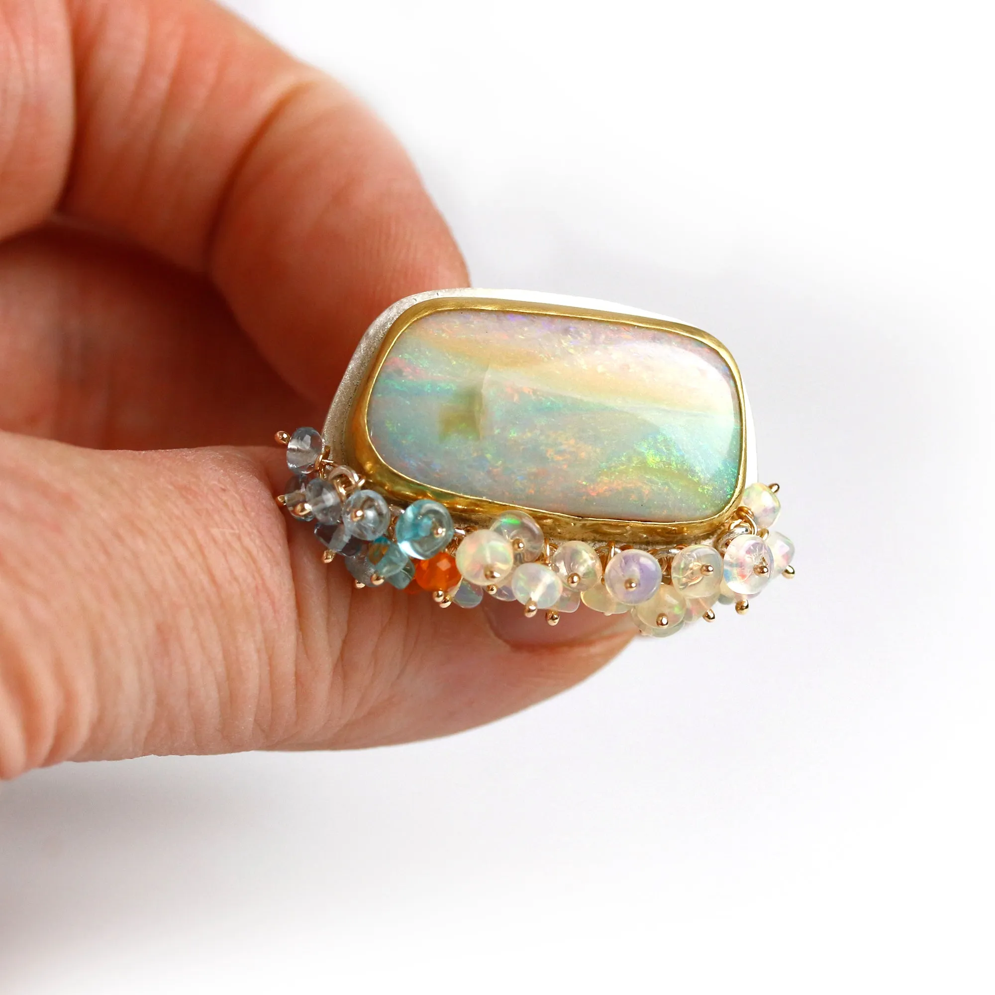 Summer Pastel Pipe Opal with Fringe Ring. Size 7 1 /2.