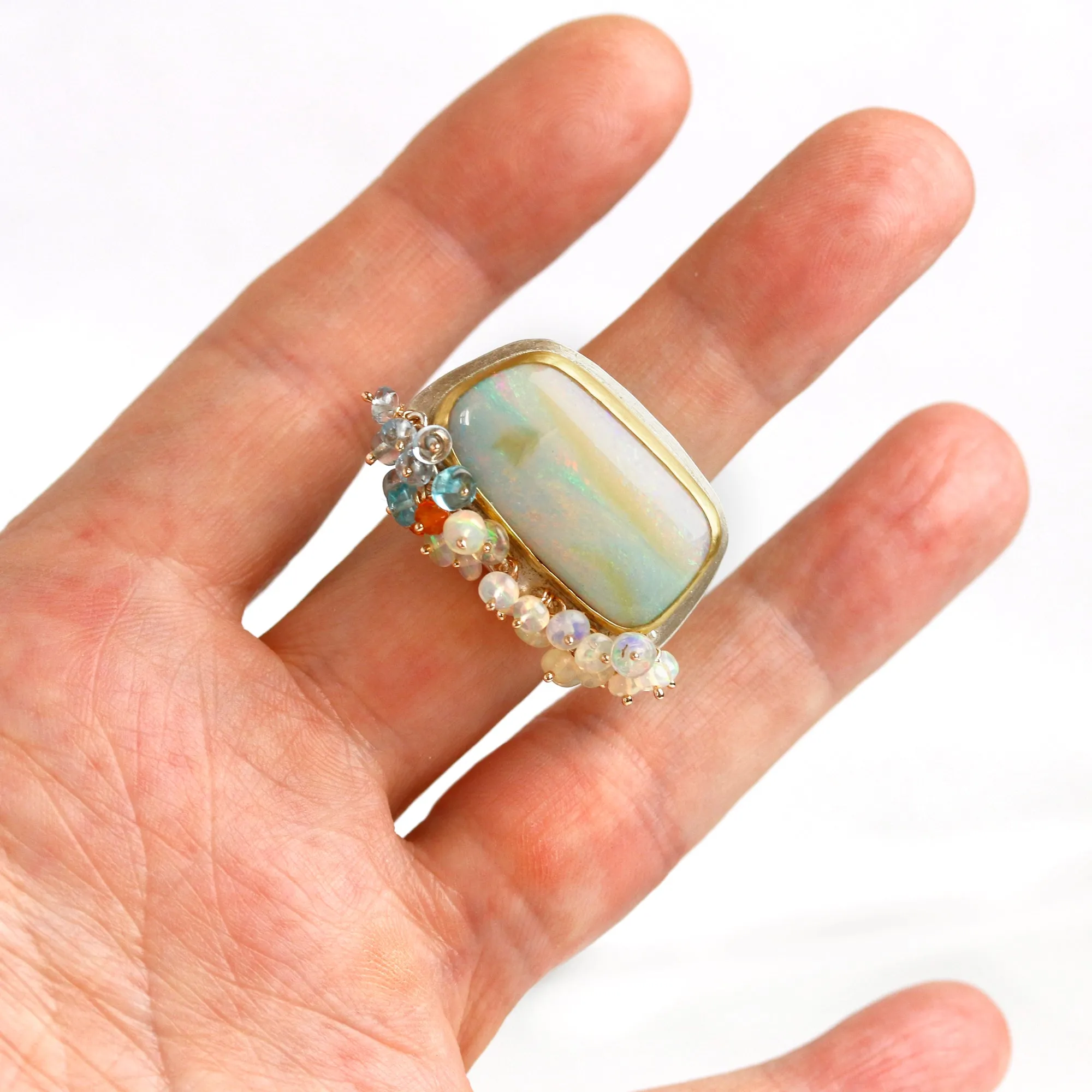 Summer Pastel Pipe Opal with Fringe Ring. Size 7 1 /2.