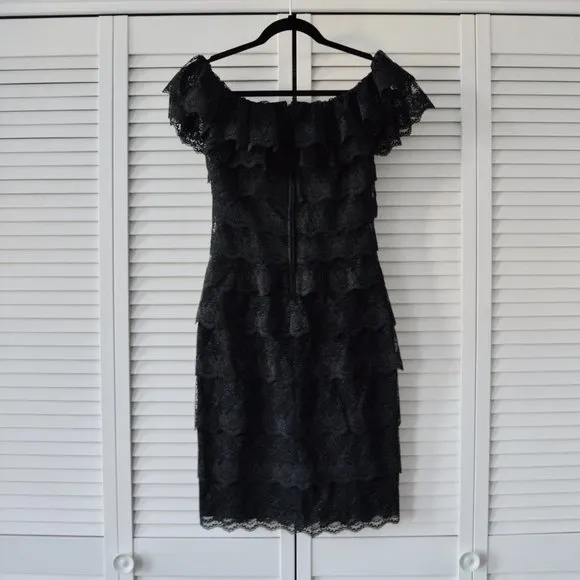 Tadashi Shoji Size 2 Vintage Black Lace Layered Cap Sleeve Dress | Size 2