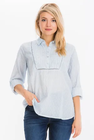 Textured Top with Lace Inserts and Pin Tucks