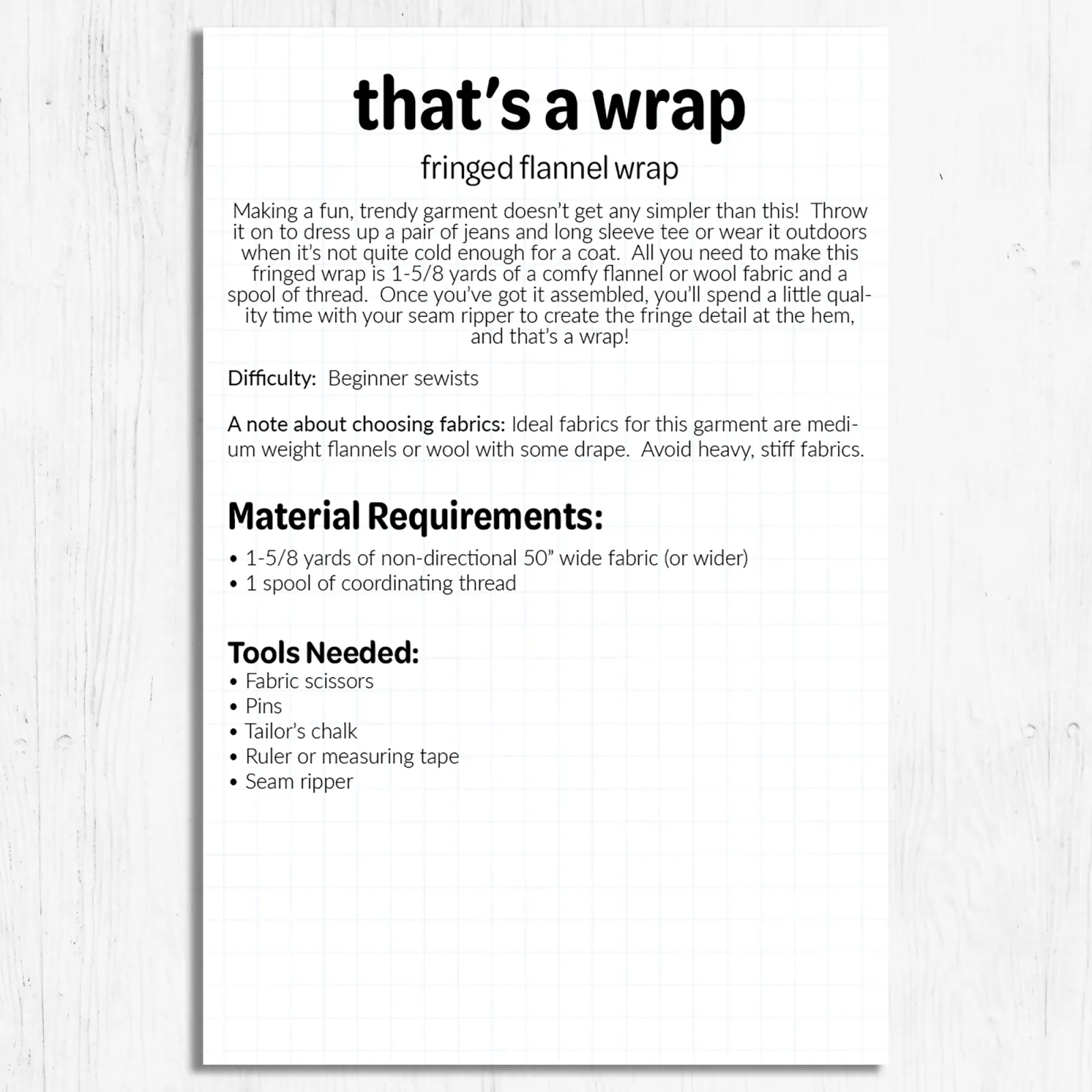 That's a Wrap - by Studio M Squared  Paper Sewing Pattern