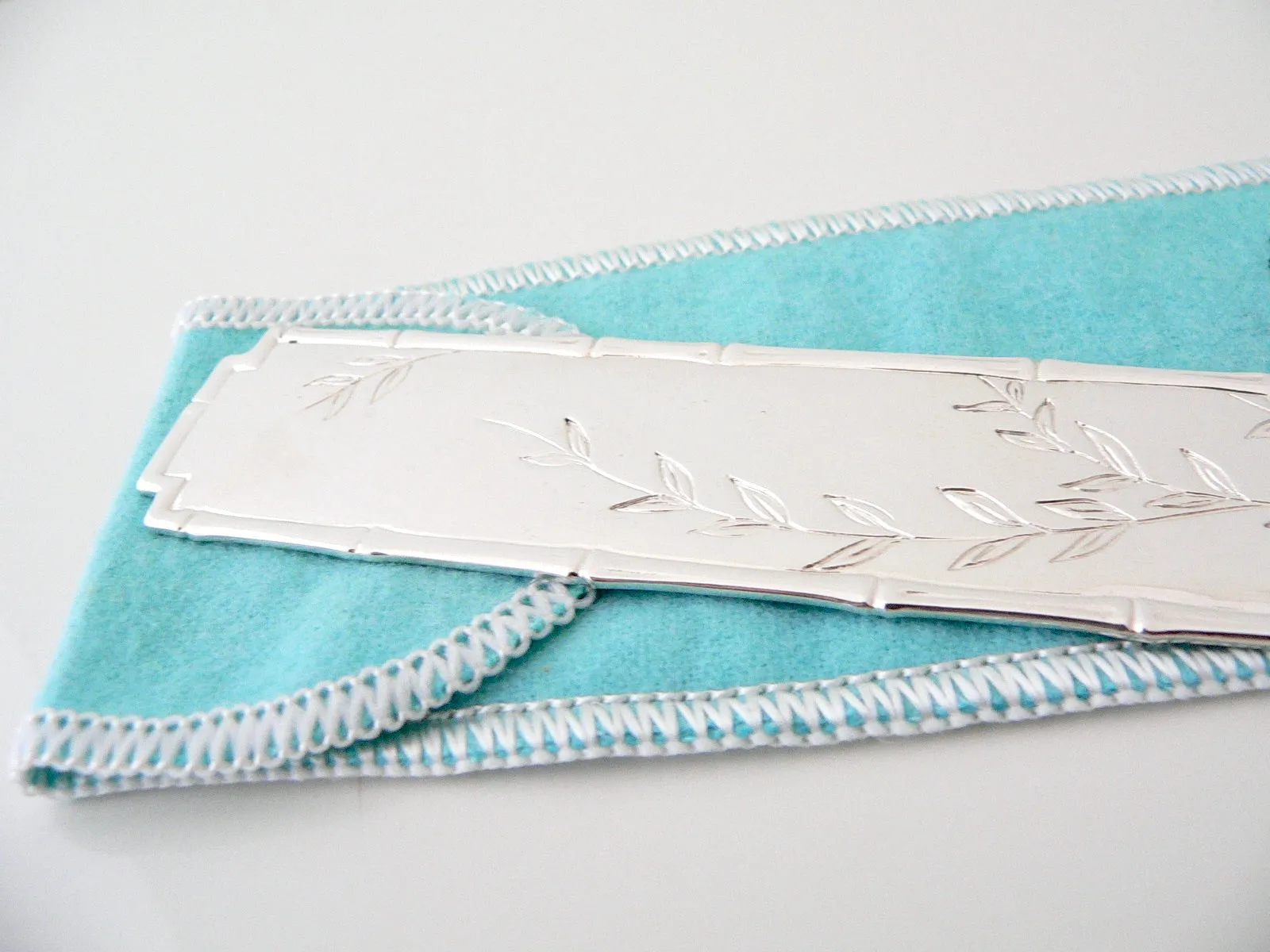 Tiffany & Co Silver Gold Nature LadyBug Bamboo Book Mark Bookmark Gift Pouch