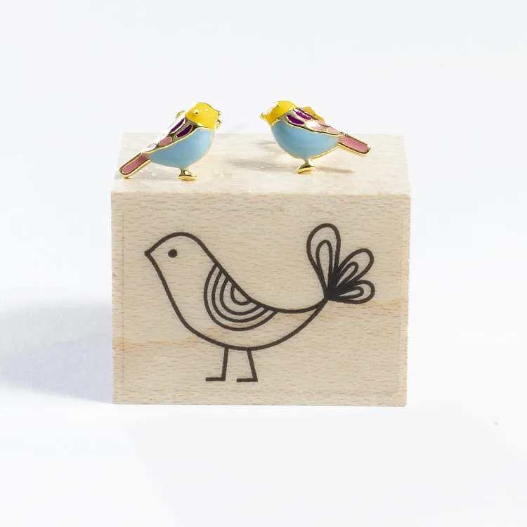 Tiny Colorful Bird Stud Earrings -  Gold - Girls & Teens