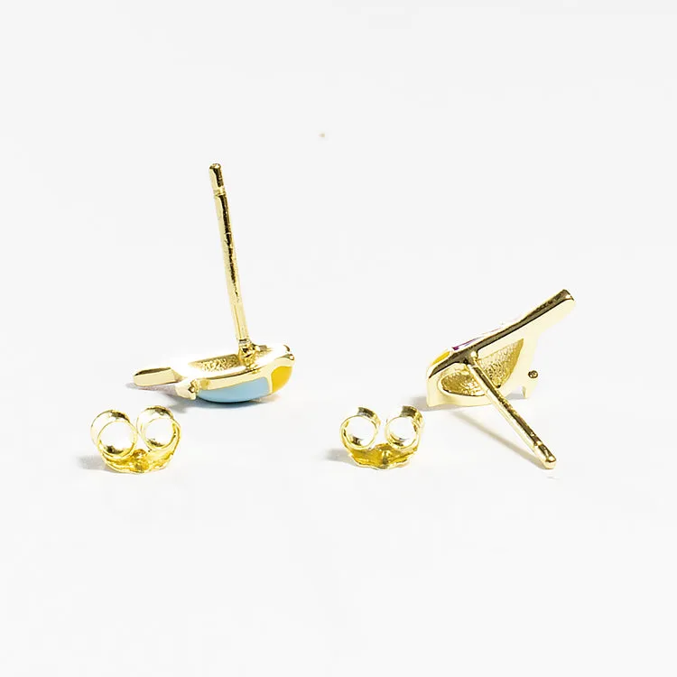 Tiny Colorful Bird Stud Earrings -  Gold - Girls & Teens