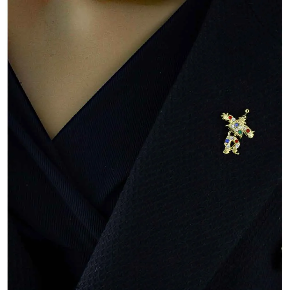 Tiny Crystal Clown with Moving Legs Lapel Tac Pin - RFP125A