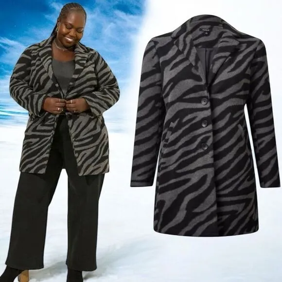 Torrid Gray Black Tiger Wave Jacquard Blazer Style Coat Size 2 2XL NWT