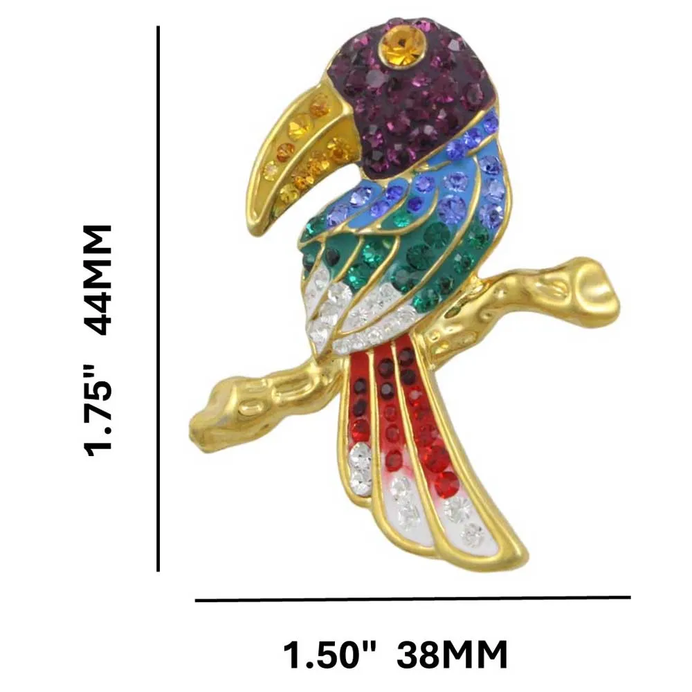 Toucan Brooch Pin with Colorful Crystals - PRB909F