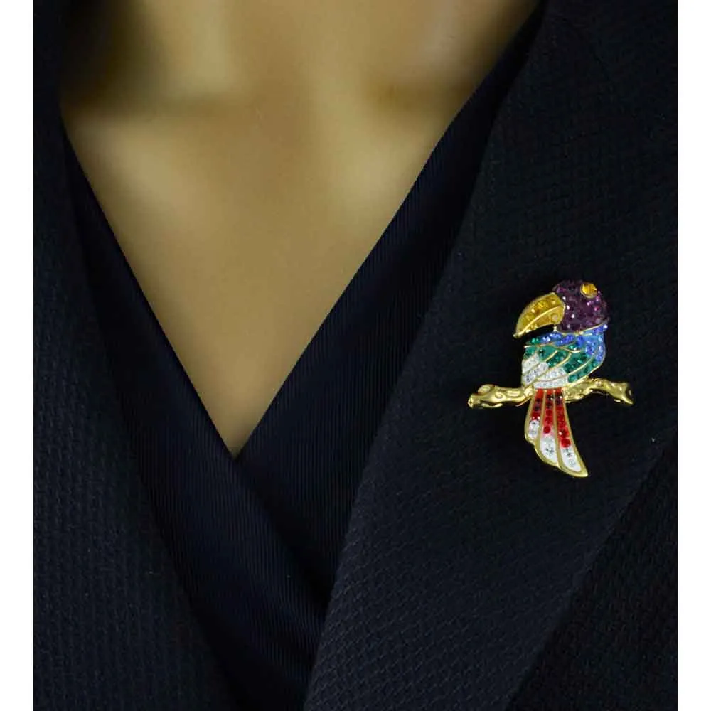 Toucan Brooch Pin with Colorful Crystals - PRB909F