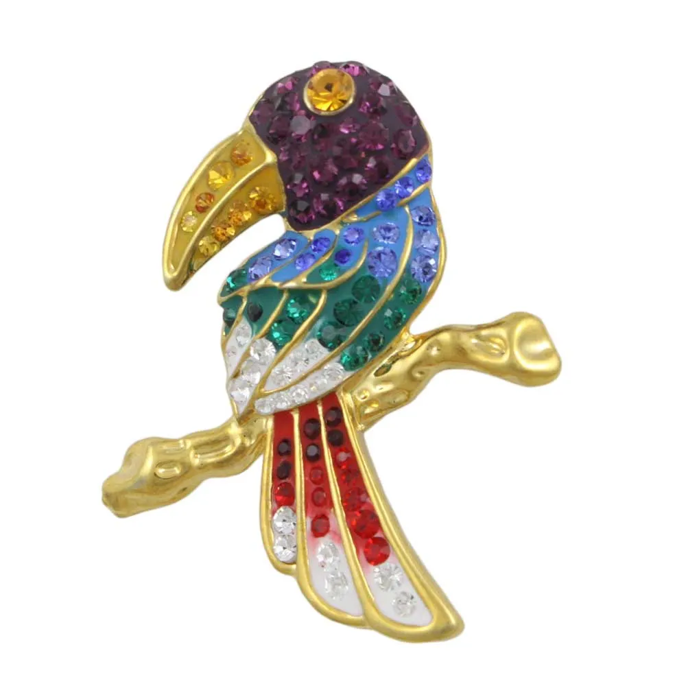 Toucan Brooch Pin with Colorful Crystals - PRB909F