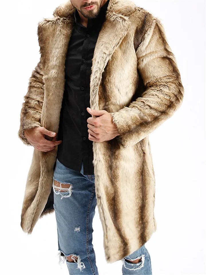 Trendy Winter Thermal Gradient Color Lapel Imitation Mink Fur Coat