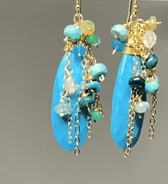 Turquoise, Opal, Colorful Gemstone Cluster Dangle Earrings