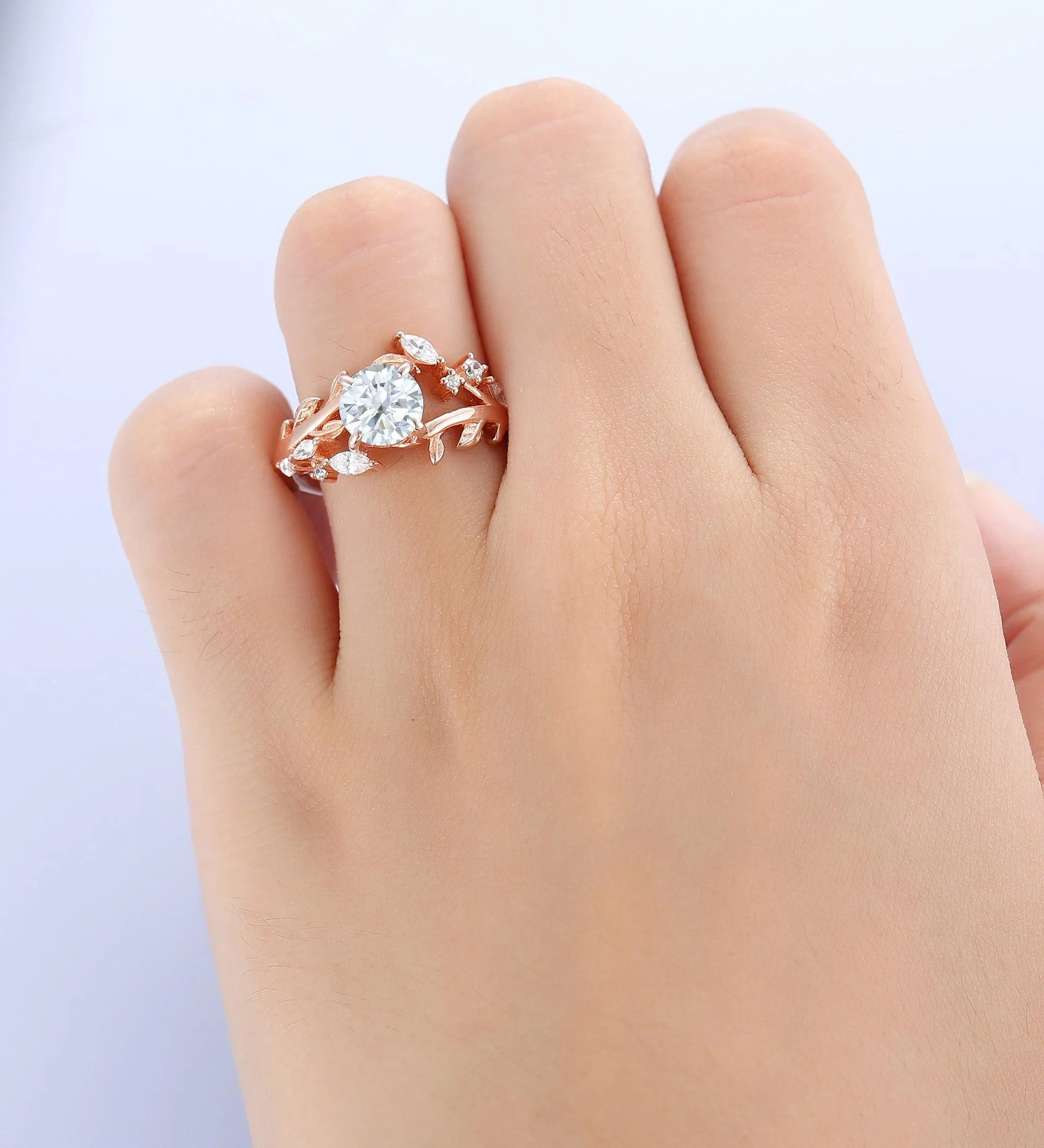 Twig Branch Round Shaped Lab Grown Diamond Engagement Ring