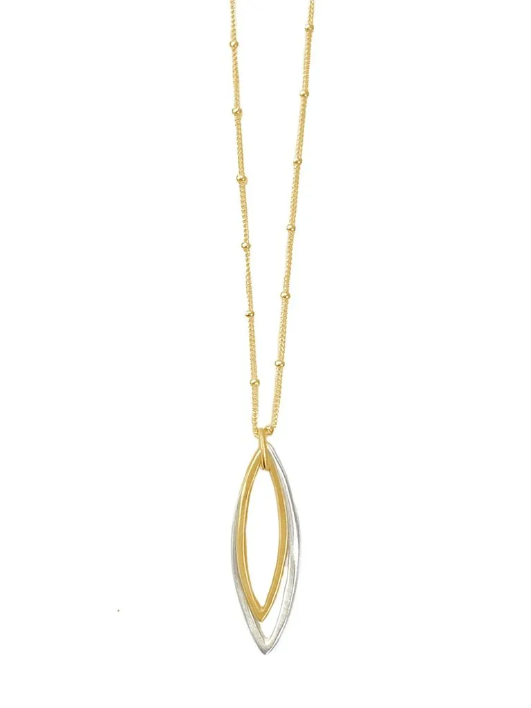 Two Small Leaves Mixed Metal Necklace