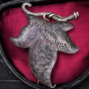 Victorian Fossilised Coral "Ivy Leaf" Brooch