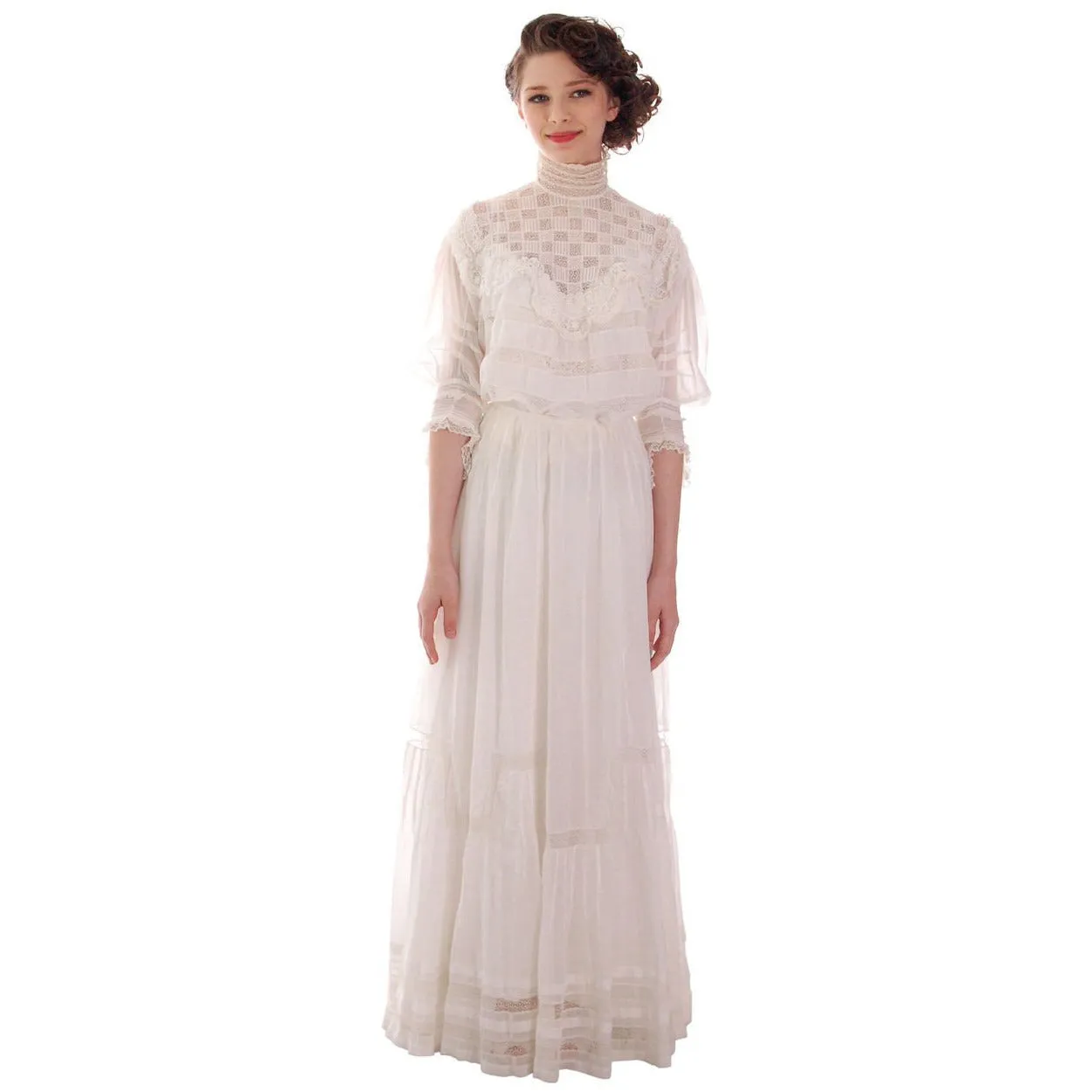 Victorian White Lawn  Lace Fancy Ladies Summer/Wedding  Dress 34-20-Free