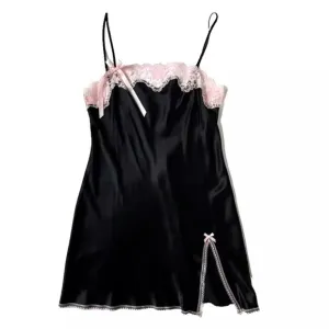 Victorias Secret Angels Women M Slip Dress Black pink Lace Vintage Fairy Goth