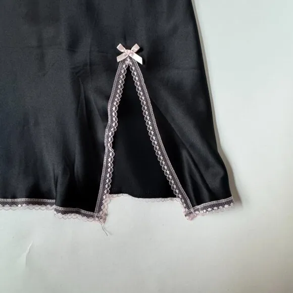 Victorias Secret Angels Women M Slip Dress Black pink Lace Vintage Fairy Goth