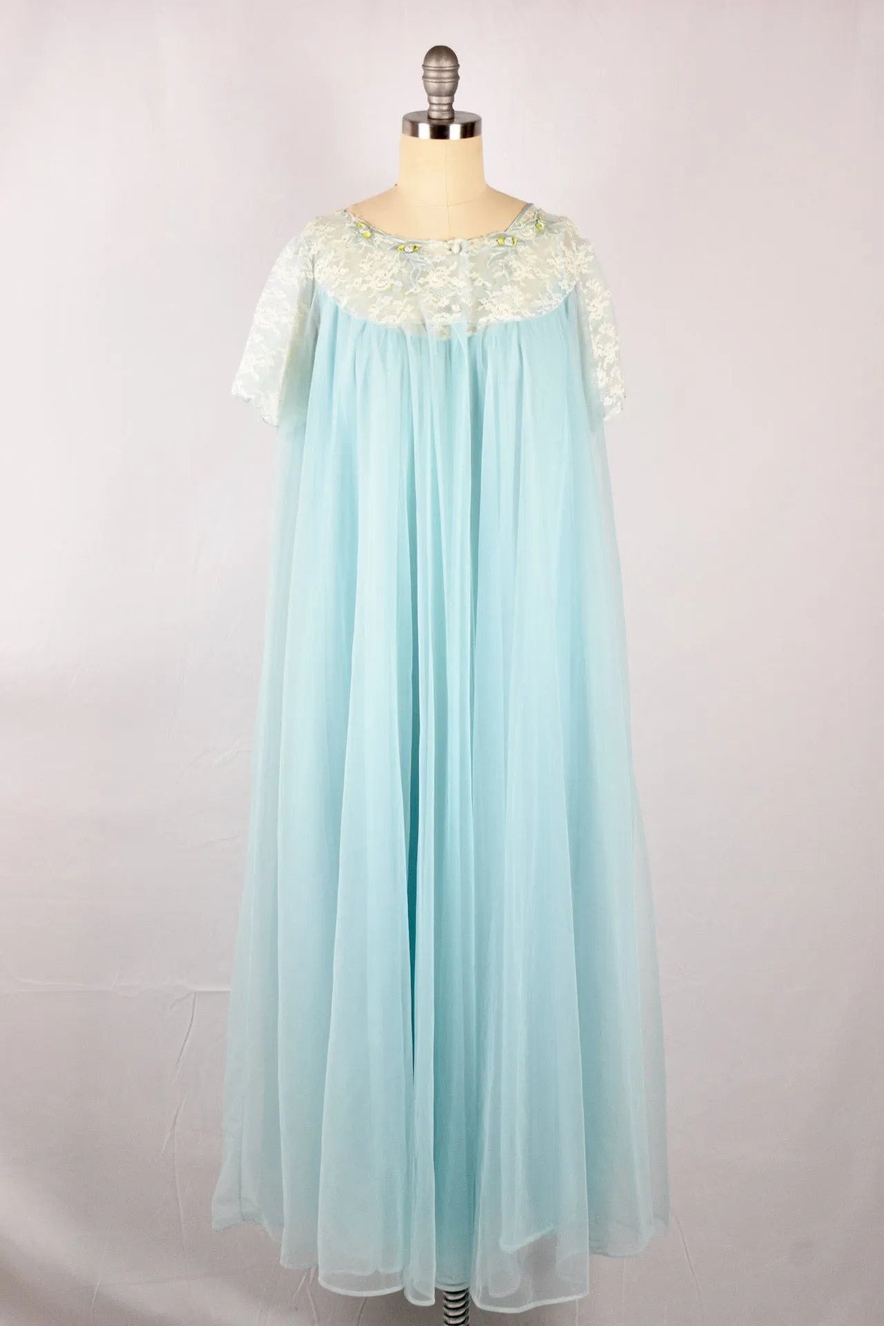 Vintage 1960s Movie Star Ice Blue Penoir Nightgown Set
