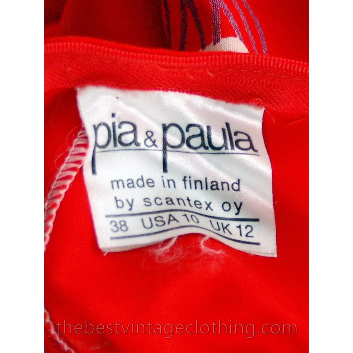 Vintage 1970s Dress Pia & Paula Maxi Fab Red Print 38/UK 12/US 8-10