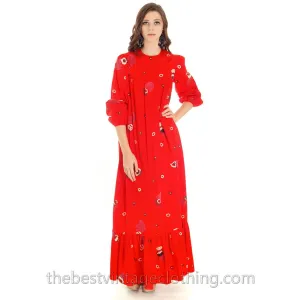 Vintage 1970s Dress Pia & Paula Maxi Fab Red Print 38/UK 12/US 8-10