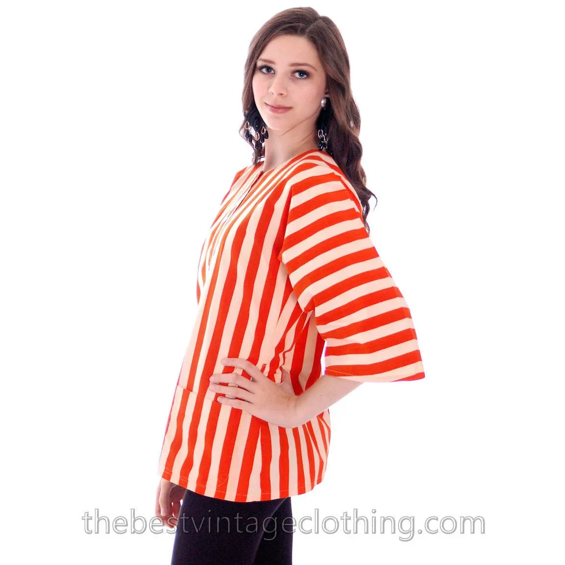 Vintage 1970s Vuokko Finland Womens Striped Coat Top Orange & White 36/6 100% Cotton