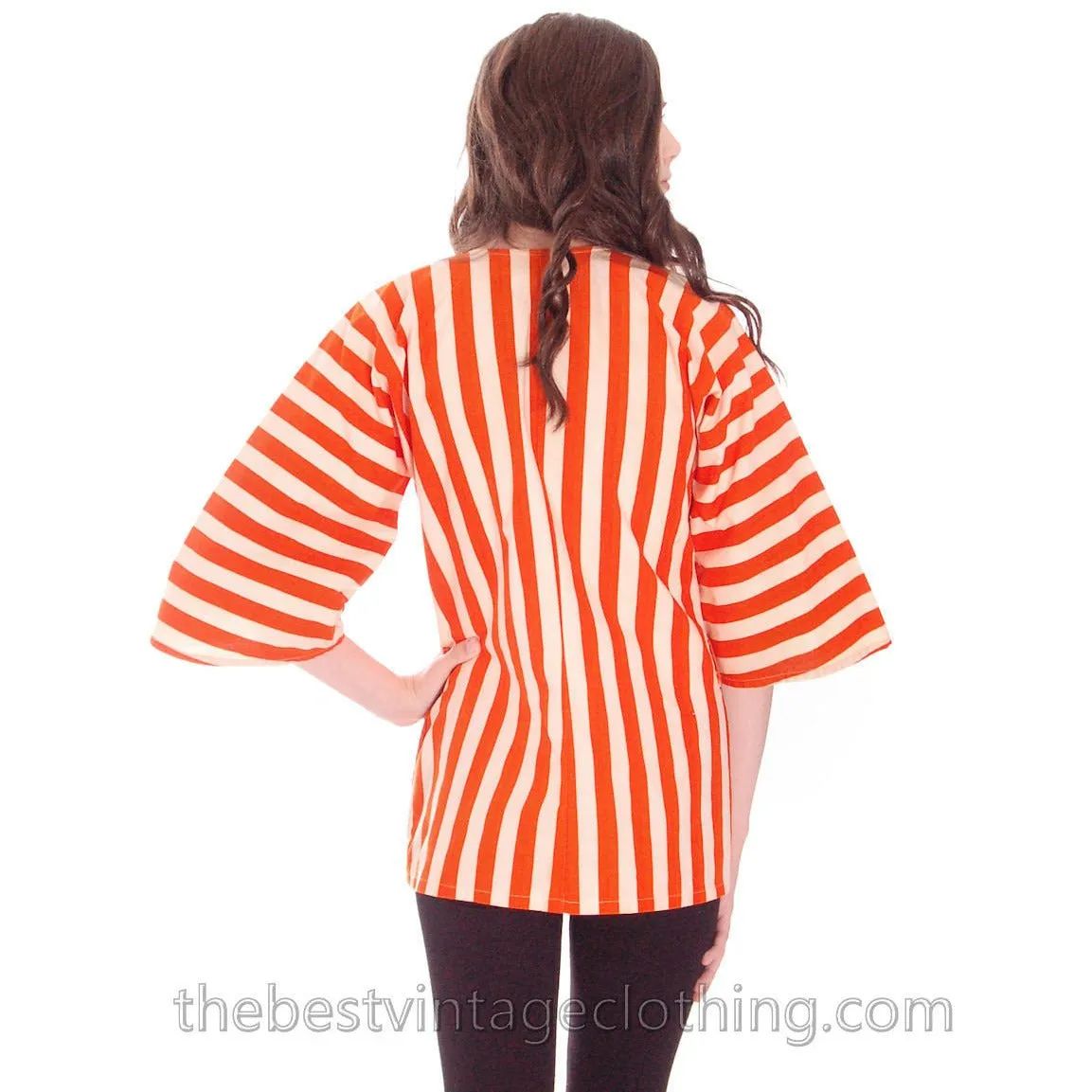 Vintage 1970s Vuokko Finland Womens Striped Coat Top Orange & White 36/6 100% Cotton