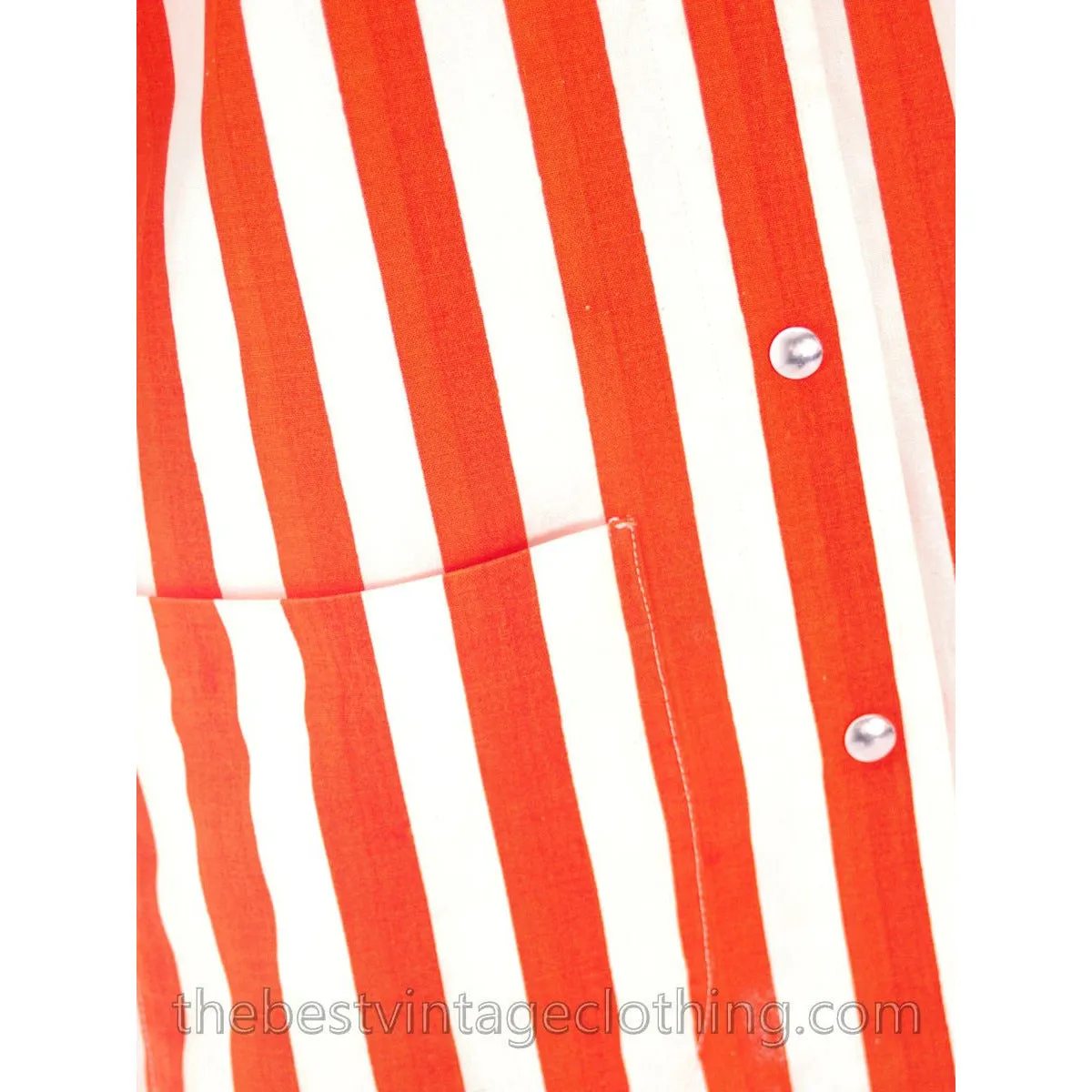 Vintage 1970s Vuokko Finland Womens Striped Coat Top Orange & White 36/6 100% Cotton