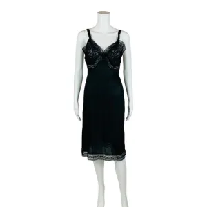 Vintage 50s Black Slip Nylon Lace Trim Lingerie Dress