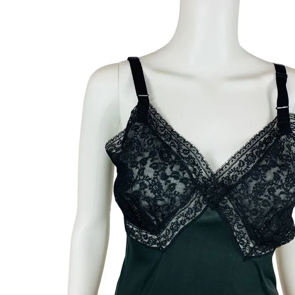 Vintage 50s Black Slip Nylon Lace Trim Lingerie Dress