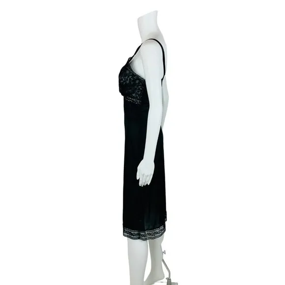 Vintage 50s Black Slip Nylon Lace Trim Lingerie Dress
