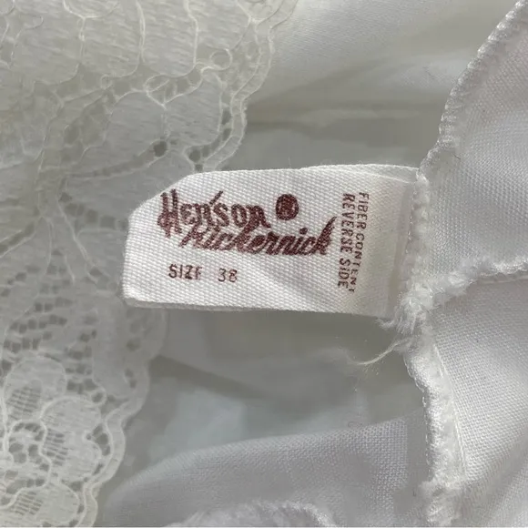 Vintage 50s Henson Kickernick White Farmhouse Lace Trimmed Full Slip Dress SZ 38
