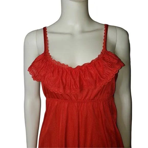 Vintage 70's GLENCRAFT Red Lace Nightgown Womens Size Medium