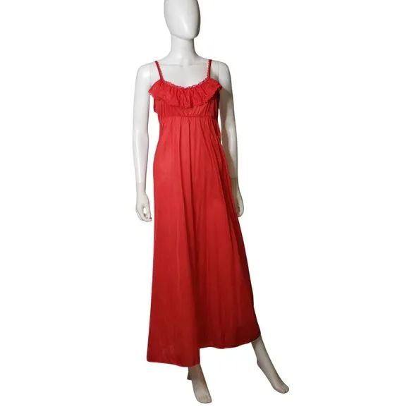Vintage 70's GLENCRAFT Red Lace Nightgown Womens Size Medium