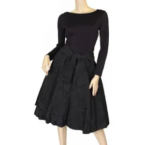 Vintage Black Jersey Dress W/Textured Brocade Skirt Nan Wynn 1950s 36-24-Free