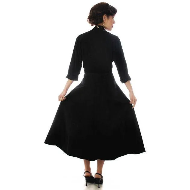 Vintage Black Taffeta Embellished Dress 1940s 34-27-46 Lucky Star