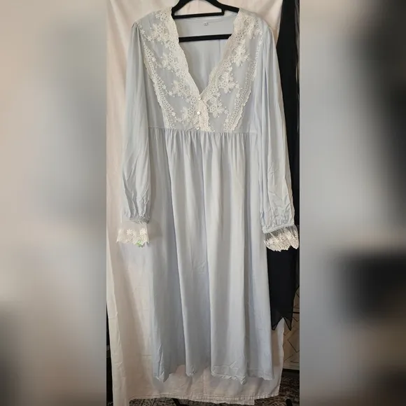 Vintage Blue Lace Bib and Trim Nightgown