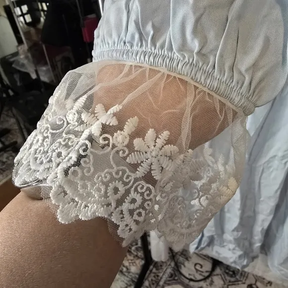 Vintage Blue Lace Bib and Trim Nightgown