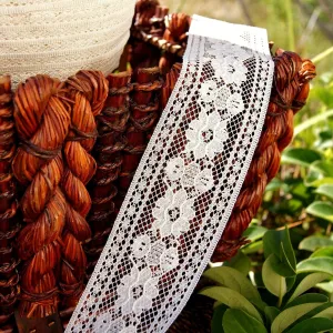 Vintage Border Floral Embroidery Lace Trim - Off White 2" wide
