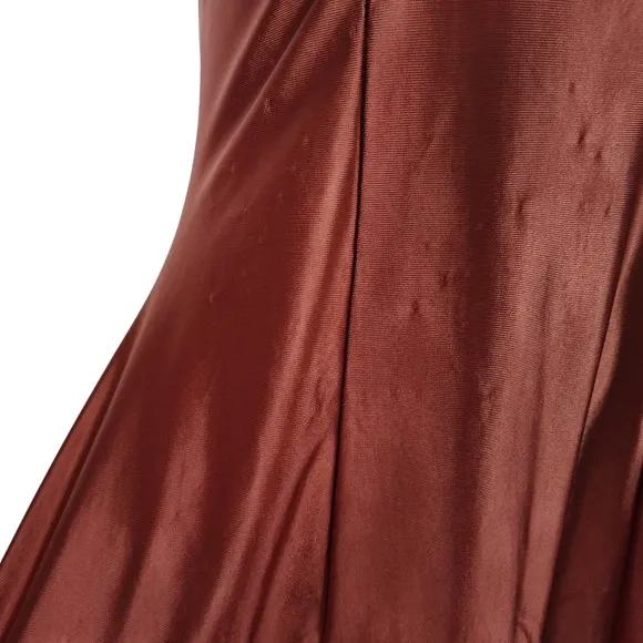 Vintage Bronze Nylon Full Slip Size S/M A Line Lace Trim Made in Poland 60s 70s