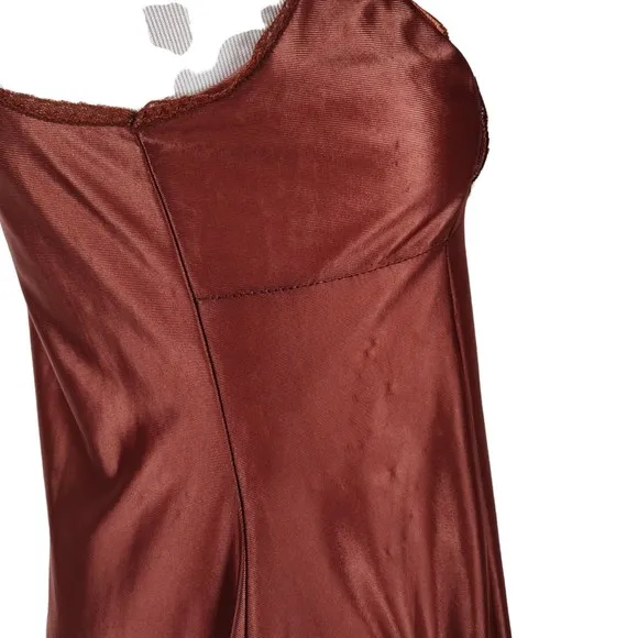Vintage Bronze Nylon Full Slip Size S/M A Line Lace Trim Made in Poland 60s 70s