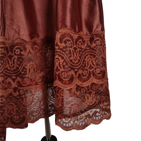 Vintage Bronze Nylon Full Slip Size S/M A Line Lace Trim Made in Poland 60s 70s