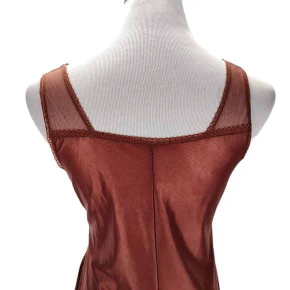 Vintage Bronze Nylon Full Slip Size S/M A Line Lace Trim Made in Poland 60s 70s
