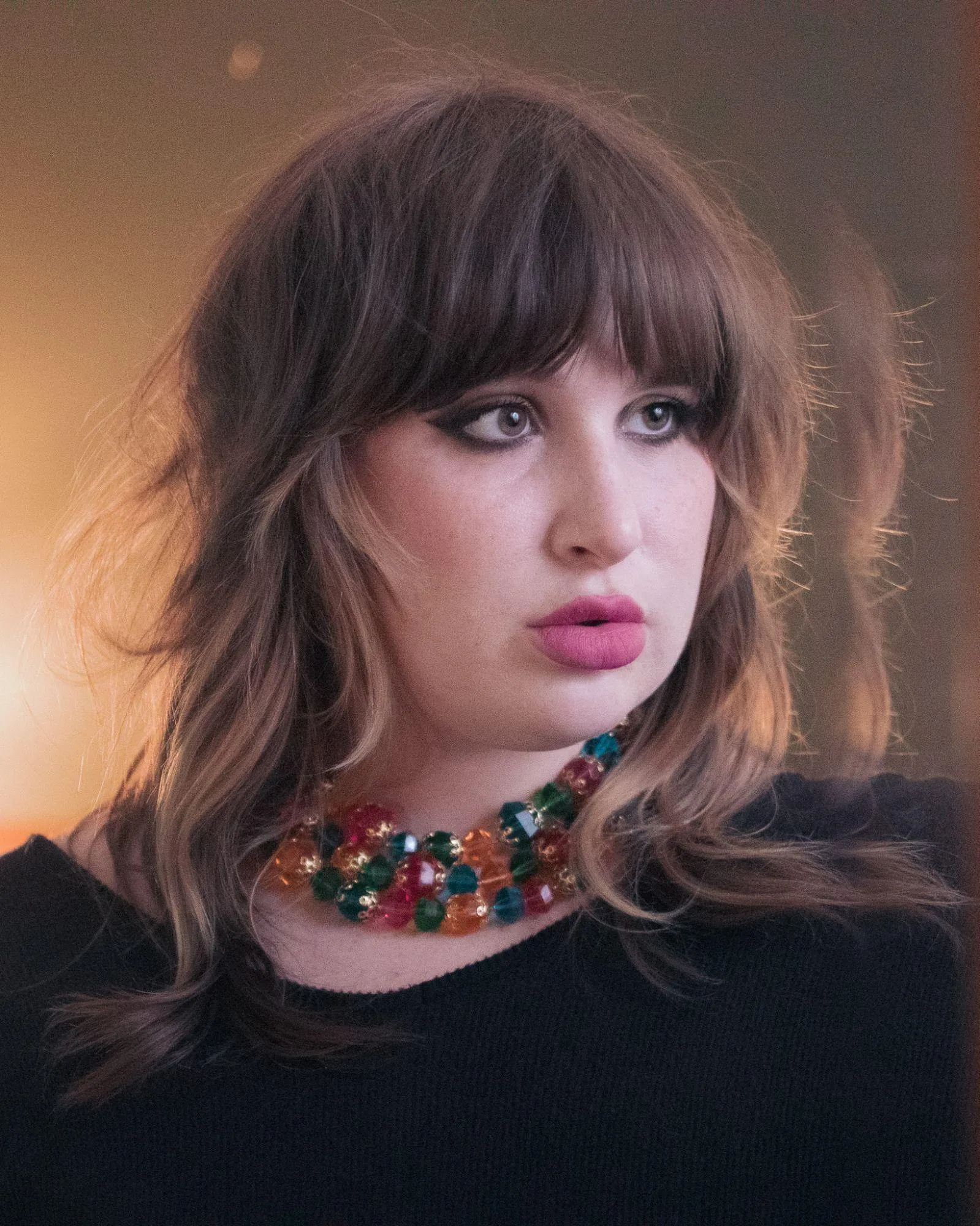Vintage Chunky Lucite Jewel Tone Triple Strand Necklace
