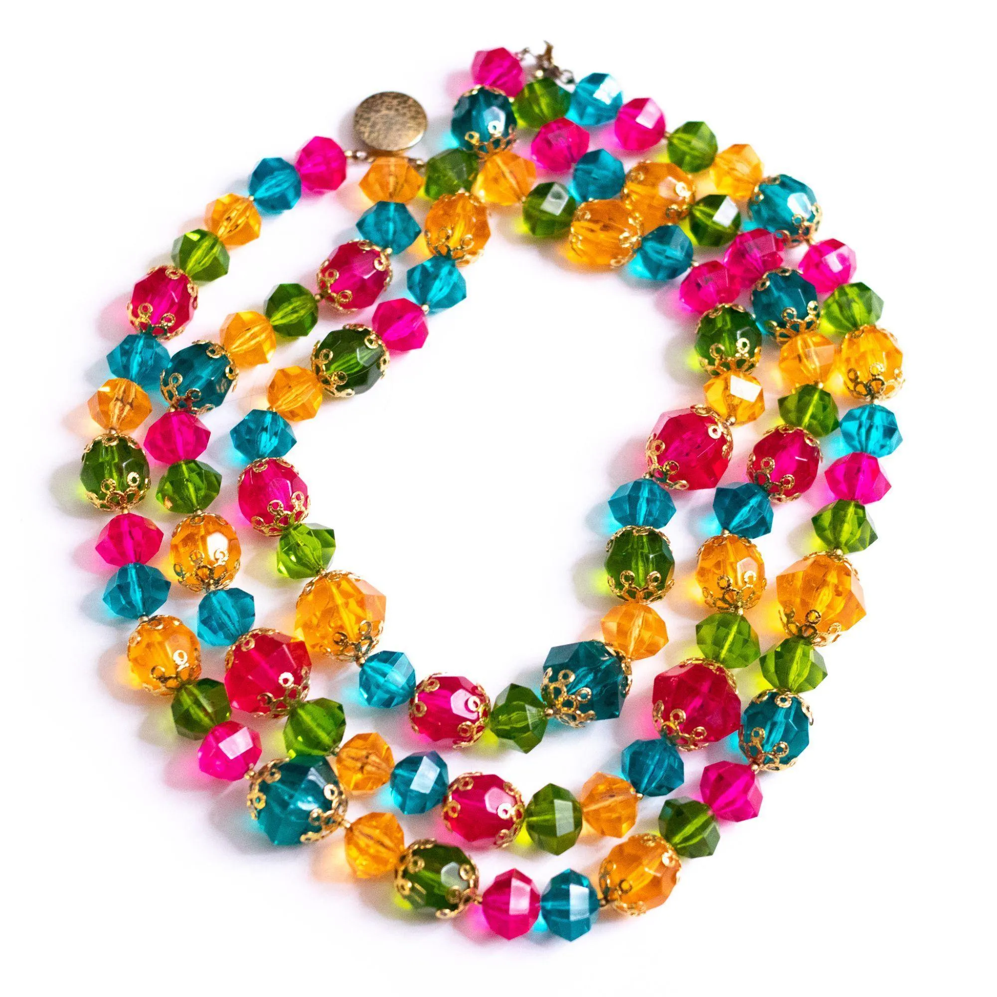 Vintage Chunky Lucite Jewel Tone Triple Strand Necklace